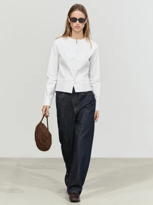 Koszula Z Popeliny Z Ozdobnym Dekoltem - Biały - Massimo Dutti - Female