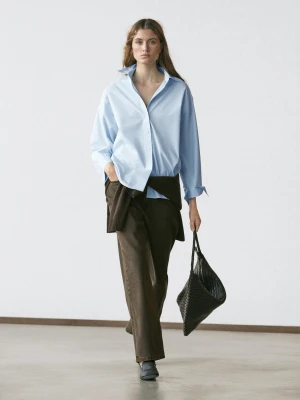 Koszula Z Popeliny Z Rękawem Raglanowym - Błękitny - - Massimo Dutti - Kobieta