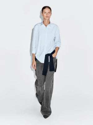 Koszula Z Popeliny Z Ukrytymi Guzikami - Błękitny - - Massimo Dutti - Kobieta