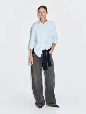 Koszula Z Popeliny Z Ukrytymi Guzikami - Błękitny - - Massimo Dutti - Kobieta