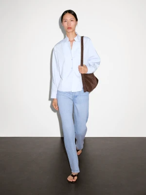 Koszula Z Popeliny Ze 100% Bawełny - Błękitny - - Massimo Dutti - Kobieta