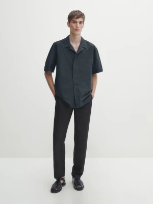 Koszula Z Popeliny Ze 100% Bawełny - Granatowy - - Massimo Dutti - Mężczyzna