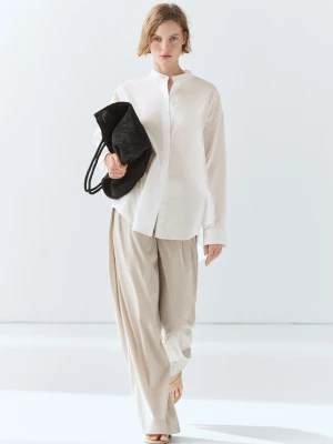 Koszula Z Popeliny Ze Stójką - Biały - Massimo Dutti - Female