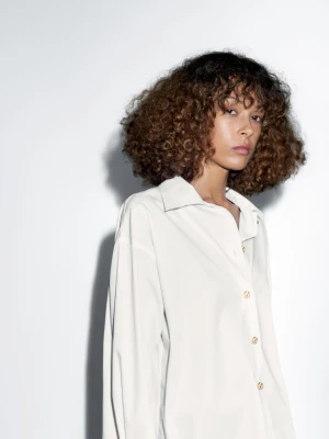 Koszula Z Popeliny Ze Złotymi Guzikami - Biały - - Massimo Dutti - Kobieta
