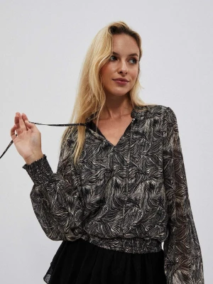 Koszula z printem i bufiastymi rękawami czarna Moodo