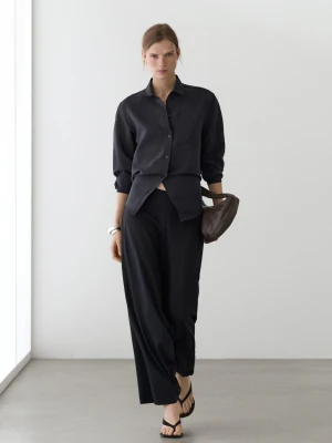 Koszula Z Tkaniny Technicznej - Ciemnomorski - - Massimo Dutti - Kobieta