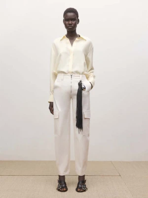 Koszula z ukrytymi guzikami  100% jedwab pastelowy żółty - Kobieta - - MANGO