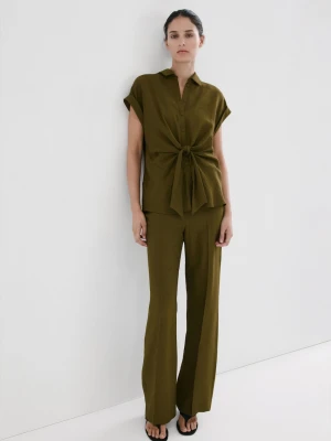 Koszula z węzłem i krótkim rękawem zielony - Kobieta - - MANGO