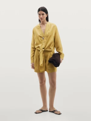 Koszula Z Węzłem Z Mieszanki Lnu - Pistacjowy - - Massimo Dutti - Kobieta