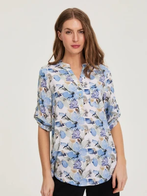 Koszula z wiskozy w kwiaty niebieska Moodo