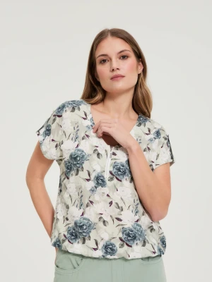 Koszula z wiskozy w kwiaty oliwkowa Moodo