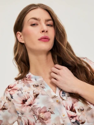 Koszula z wiskozy w kwiaty różowa Moodo