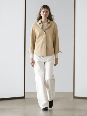 Koszula Z Zamszowej Skóry - Piaskowy - - Massimo Dutti - Kobieta