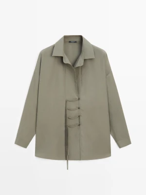 Koszula Zamsz, Ozdobne Guziki - Szary Średni - Massimo Dutti - Female