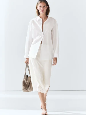 Koszula Ze 100% Bawełnianej Popeliny - Biały - Massimo Dutti - Female