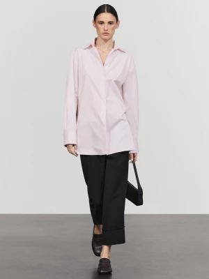 Długa Koszula Z Popeliny Ze 100% Bawełny - Różowy - Massimo Dutti - Female