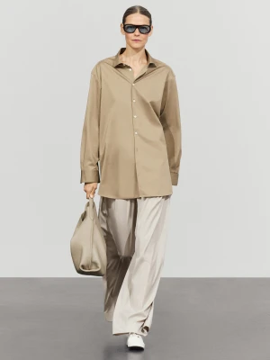Koszula Ze 100% Bawełnianej Popeliny - Zielonkawy - Massimo Dutti - Female