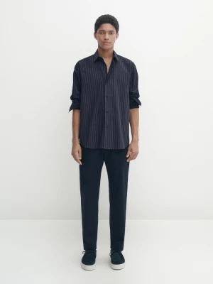 Koszula Ze 100% Bawełny − Studio - Granatowy - - Massimo Dutti - Mężczyzna