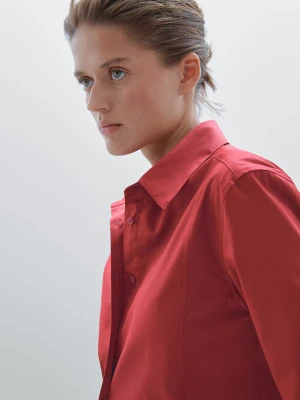 Koszula Ze 100% Bawełny Z Długim Rękawem - Malinowy - - Massimo Dutti - Kobieta