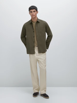 Koszula Ze 100% Bawełny Z Ozdobną Kieszenią - Zielony - - Massimo Dutti - Mężczyzna