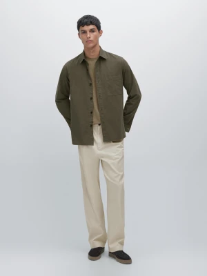 Koszula Ze 100% Bawełny Z Ozdobną Kieszenią - Zielony - - Massimo Dutti - Mężczyzna
