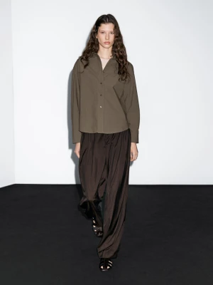 Koszula Ze 100% Bawełny Z Ozdobnym Szwem - Zielony - - Massimo Dutti - Kobieta