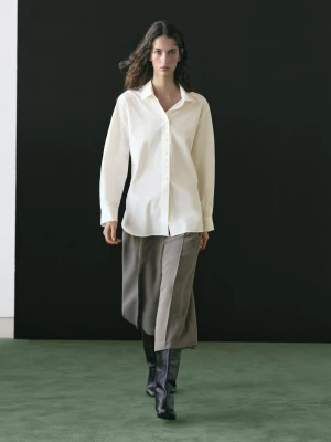 Koszula Ze 100% Bawełny Z Ozdobnymi Guzikami - Biały Złamany - - Massimo Dutti - Kobieta