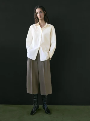 Koszula Ze 100% Bawełny Z Ozdobnymi Guzikami - Biały Złamany - - Massimo Dutti - Kobieta