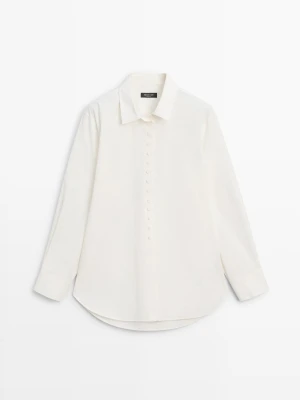 Koszula Ze 100% Bawełny Z Ozdobnymi Guzikami - Biały Złamany - - Massimo Dutti - Kobieta