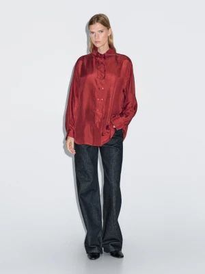 Koszula Ze 100% Jedwabiu Z Ozdobnymi Guzikami - Ciemnoczer - - Massimo Dutti - Kobieta