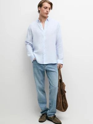 Koszula Ze 100% Lnu - Błękitny - Massimo Dutti - Male