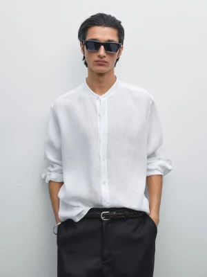 Koszula Ze 100% Lnu O Kroju Regular Fit Ze Stójką - Biały - - Massimo Dutti - Mężczyzna