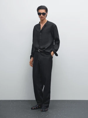 Koszula Ze 100% Lnu O Kroju Regular Fit Ze Stójką - Czarny - - Massimo Dutti - Mężczyzna
