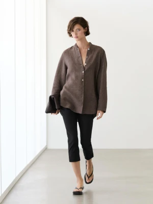 Koszula Ze 100% Lnu Z Dekoltem W Serek - Brązowy - - Massimo Dutti - Kobieta