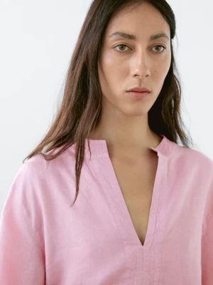 Koszula Ze 100% Lnu Z Długim Rękawem - Róż Spr - - Massimo Dutti - Kobieta