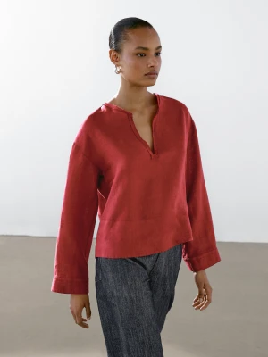 Koszula Ze 100% Lnu Z Otwartą Stójką - Czerwony - - Massimo Dutti - Kobieta
