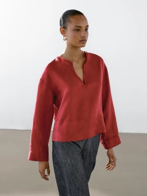 Koszula Ze 100% Lnu Z Otwartą Stójką - Czerwony - - Massimo Dutti - Kobieta