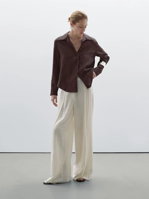 Koszula Ze 100% Lnu Z Otwartym Kołnierzykiem - Bakłażanowy/Oberżynowy - - Massimo Dutti - Kobieta