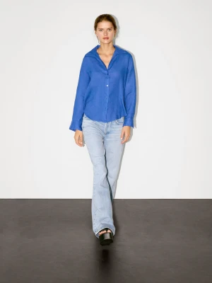 Koszula Ze 100% Lnu Z Otwartym Kołnierzykiem - Brązowy - - Massimo Dutti - Kobieta