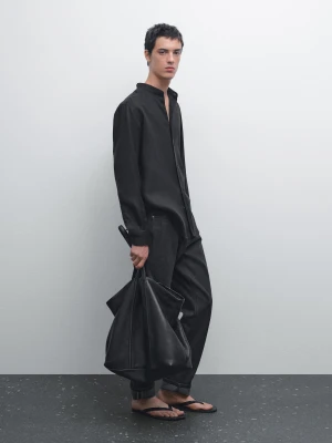 Koszula O Kroju Regular Fit Ze Stójką - Czarny - - Massimo Dutti - Mężczyzna