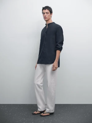 Koszula O Kroju Regular Fit Ze Stójką - Granatowy - - Massimo Dutti - Mężczyzna