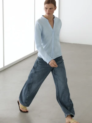 Koszula Ze 100% Lnu Ze Stójką Z Zapięciem - Błękitny - - Massimo Dutti - Kobieta