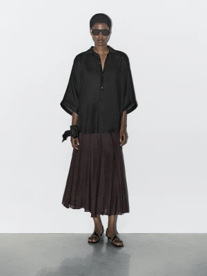 Koszula Ze 100% Ramii Z Nietoperzowym Rękawem - Studio - Czarny - - Massimo Dutti - Female