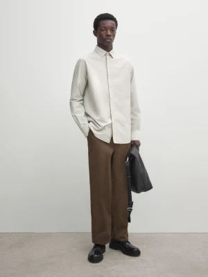 Koszula Ze Bawełny 100% O Kraciastej Fakturze - Beżowy - - Massimo Dutti - Mężczyzna