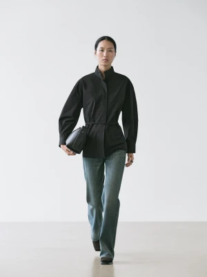 Koszula Ze Stójką I Ozdobnym Paskiem - Czarny - - Massimo Dutti - Kobieta