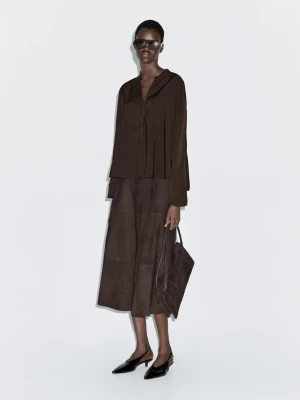 Koszula Ze Stójką I Szwem Z Przodu - Brązowy - - Massimo Dutti - Kobieta
