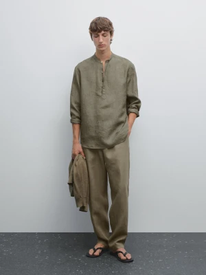 Lniana Koszula Regular Fit Z Efektem Sprania - Zielony - - Massimo Dutti - Mężczyzna