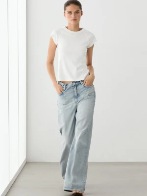 Koszulka 100% Bawełna Z Rękawem Raglanowym - Biały Złamany - Massimo Dutti - Female
