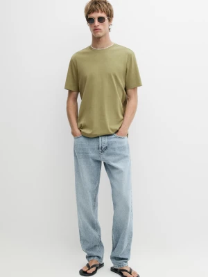 Koszulka 100% Bawełny Z Podwójnym Dekoltem - Zielony - Massimo Dutti - Male