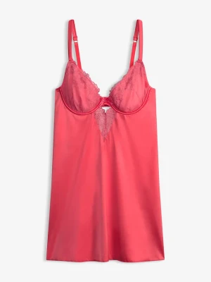 Koszulka babydoll z materiału z połyskiem i błyszczącym haftem w kwiaty BonPrix różowy